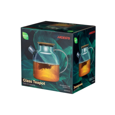 Заварник Ardesto Midori, 1500мл, боросилікатне скло, бамбук, прозорий