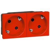 Блок розеток електричних Legrand Mosaic, 2хSchuko, 16А, 250В,  під кутом 45°, автоматичні клеми, 4 модулі, червоний