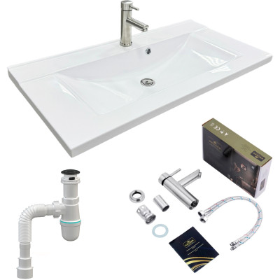 Набір для ванної кімнати, раковина, умивальник Adamant QUANTO 90, штучний камінь, прямокут., з сифоном Click-Clack + змішувач Набір для ванної кімнати, раковина, умивальник Adamant QUANTO 90, штучний камінь, прямокут., з сифоном Click-Clack + змішувач