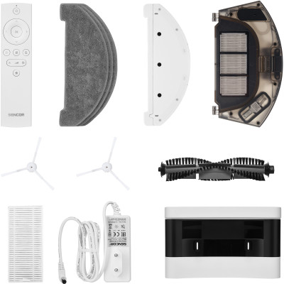 Sencor Робот-пилосос, 400Вт, h=9,8см, вологе прибирання, конт пил -0,45л, вода -0,24л, НЕРА, білий SRV9350WH