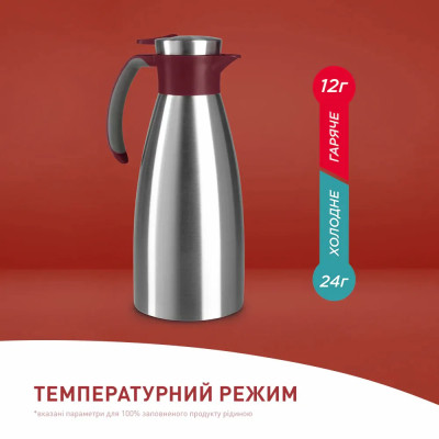 Термоглечик Tefal Soft Grip, 1.5л, нежавіюча сталь, пластик, бордовий