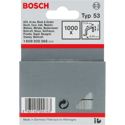Bosch Металеві скоби, тип 53, 10х11.4х0.74мм, 1000шт