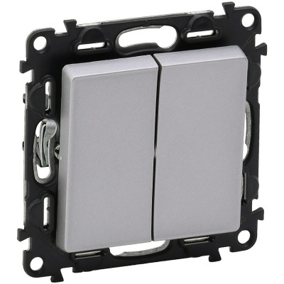 Вимикач 2-клавішний Legrand Valena LIFE, автоматичні клеми, алюміній