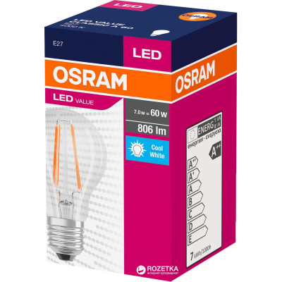 Лампа OSRAM LED E27 7Вт 4000K 806Лм A60 філаментна
