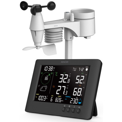 Метеостанція Sencor, внутр/зовн вимірювання, від мережі/CR2032x1+AAx3, темп-ра, вологість, час, прогноз погоди, атмосферний тиск, шв. вітру, підкл. до WIFI, чорний Метеостанція Sencor, внутр/зовн вимірювання, від мережі/CR2032x1+AAx3, темп-ра, вологість, час, прогноз погоди, атмосферний тиск, шв. вітру, підкл. до WIFI, чорний