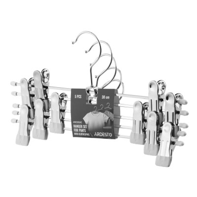 Набір вішаків з прищіпками для штанів ARDESTO 30см, 5шт, метал, ПВХ, білий