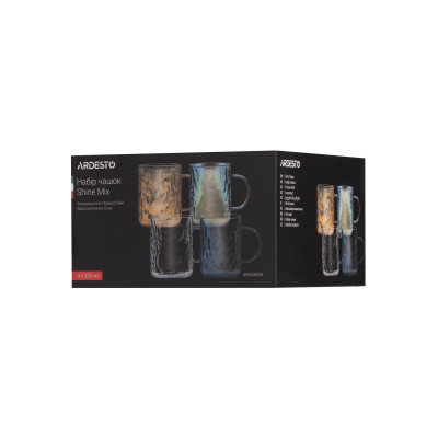 ARDESTO Набір чашок Shine mix, 260 мл, 4 од., боросилікатне скло ARDESTO Набір чашок Shine mix, 260 мл, 4 од., боросилікатне скло