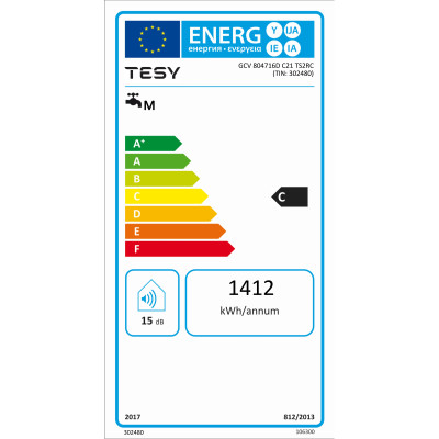Tesy Водонагрівач електр. Modeco Ceramic S круглий із теплообмінником GCV6S 804724D C21 TS2RCP, 80л, 2,4кВт, сухий тен, мех. кер-ння, B, білий Tesy Водонагрівач електр. Modeco Ceramic S круглий із теплообмінником GCV6S 804724D C21 TS2RCP, 80л, 2,4кВт, сухий тен, мех. кер-ння, B, білий