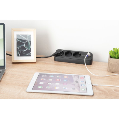 Блок розеток DIGITUS Office, 3xSchuko, 2xUSB-A, 1xUSB-C, 16A, 1.5м, вилка Schuko, чорний