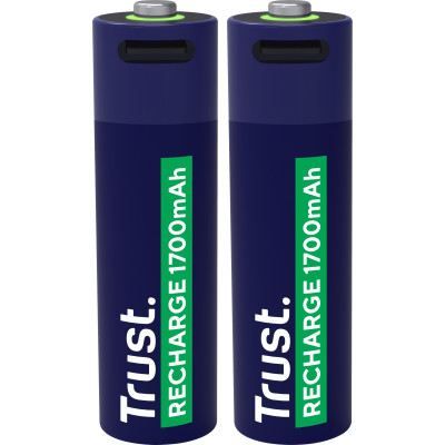 Аккумулятор Trust AA 1700 мАч, TYPE-C, 2 шт, синий