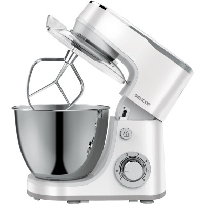 Міксер Sencor планетарний 1300Вт, насадки-3, чаша-нерж., метал, 5л, 6 швидкостей, Pulse-режим, білий Міксер Sencor планетарний 1300Вт, насадки-3, чаша-нерж., метал, 5л, 6 швидкостей, Pulse-режим, білий
