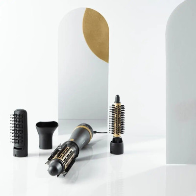 Фен-щітка Rowenta Express Style, 800Вт, 3 режими, іоніз-я, хол. обдув, кераміка, турмалін, чорно-золотий Фен-щітка Rowenta Express Style, 800Вт, 3 режими, іоніз-я, хол. обдув, кераміка, турмалін, чорно-золотий