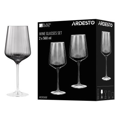 Набір келихів для вина ARDESTO Black Mars Alcor 560мл, 2шт, скло, сірий Набір келихів для вина ARDESTO Black Mars Alcor 560мл, 2шт, скло, сірий