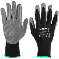 Neo Tools Рукавички робочі комплект 12шт, поліестер з нітриловим покриттям, р.8, сіро-чорний