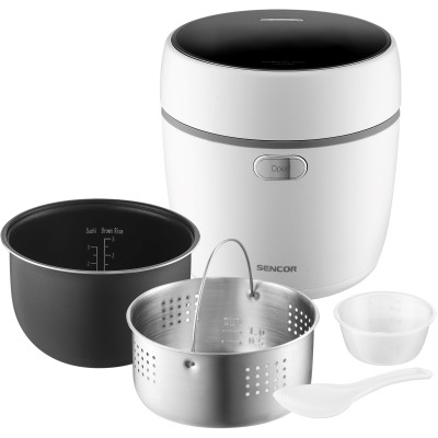 Рисоварка Sencor 350Вт, чаша-0.6л, сенсорное управление, 8 программ, нержавеющая сталь, пластик, белый