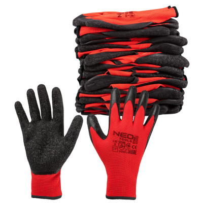 Рукавички робочі Neo Tools поліестер з латексним покриттям, р.11, червоно-чорний 12шт Рукавички робочі Neo Tools поліестер з латексним покриттям, р.11, червоно-чорний 12шт