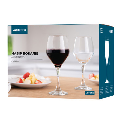 ARDESTO Набір бокалів для вина Loreto 6 шт, 330 мл, скло ARDESTO Набір бокалів для вина Loreto 6 шт, 330 мл, скло