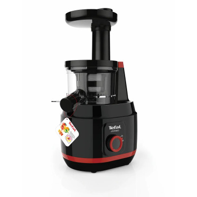 Соковитискач Tefal Juiceo шнековий 150Вт, чаша-0.8л, жмих-0.8л, насадка для цитрусових, пластик, червоно-чорний