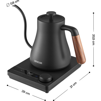 Електрочайник Sencor 0.6л, 5 темп.реж, підтримка температури, мех. управління, нержавіюча сталь, чорний Електрочайник Sencor 0.6л, 5 темп.реж, підтримка температури, мех. управління, нержавіюча сталь, чорний