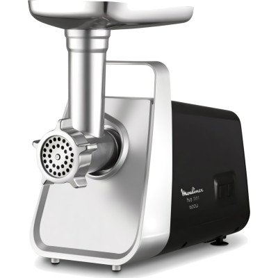 М'ясорубка Moulinex, 1600Вт, 1.9кг/хв, 3 решітки, насадка для ковбас, томатів, 3 терки, пластик/мет, чорно-срібний М'ясорубка Moulinex, 1600Вт, 1.9кг/хв, 3 решітки, насадка для ковбас, томатів, 3 терки, пластик/мет, чорно-срібний