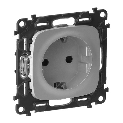 Розетка 2К+З Legrand Valena ALLURE, шторки, алюміній