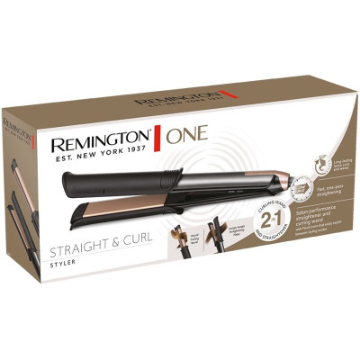 Випрямляч 2в1 Remington One Straight&Curl, 2в1 випрямляч та плойка, темп.режимів-5, 150-230С, кейс та рукавичка в комплекті, кераміка, чорний