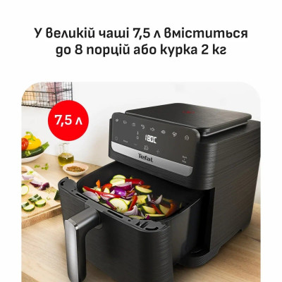 Мультипіч Tefal Easy Fry Mega Compact, 1700Вт, чаша-7.5л, сенсорне керув., 8 програм, пластик, чорний Мультипіч Tefal Easy Fry Mega Compact, 1700Вт, чаша-7.5л, сенсорне керув., 8 програм, пластик, чорний