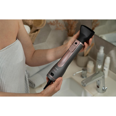 Фен-щітка ARDESTO Brush Pink Touch, 1200Вт, 2 швидкості, 2 темп. режими, LED-дисплей, функція іонізації , 4 насадки, сірий+ рожевий