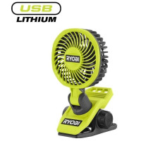 Вентилятор акумуляторний кліпса Ryobi USB Lithium RCF4-0 4В 3800об·хв обертання 325° поворот 180° 2 швидкості 0.29кг без АКБ та ЗП