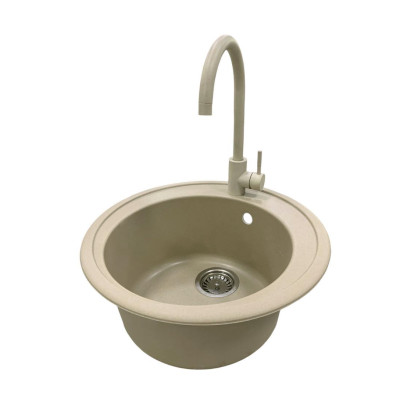 Набір кухонна Adamant Sun, штучний камінь, кругла, без крила, 510x200мм, чаша - 1, врізна, Сахара + змішувач Набір кухонна Adamant Sun, штучний камінь, кругла, без крила, 510x200мм, чаша - 1, врізна, Сахара + змішувач