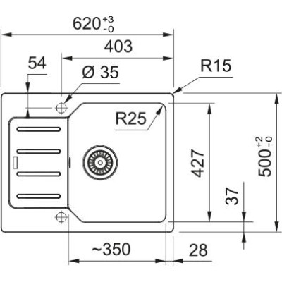 Мийка кухонна Franke City, фраграніт, прямокутник, з крилом, 620х500х190мм, чаша - 1, врізна, оборотна, UCG 611-62, онікс Мийка кухонна Franke City, фраграніт, прямокутник, з крилом, 620х500х190мм, чаша - 1, врізна, оборотна, UCG 611-62, онікс
