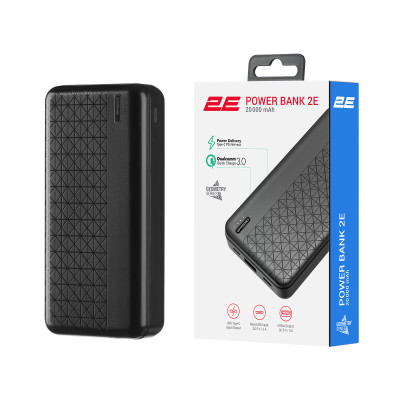Аккумулятор портативный литий-ионный Power Bank 2E Geometry 20000мА-ч, 18Вт, PD, QC, черный