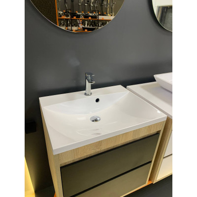 Раковина, умивальник Adamant Emil, штучний камінь, прямокут., з отвором для змішувача, з отвором для переливу, 595х455х138мм, накладний, білий