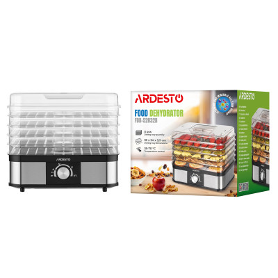 ARDESTO Сушарка для продуктів 550Вт, піддонів - 5x3см, макс - 70°С, пластик, чорний+нерж