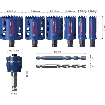 Bosch Коронки для роботи з міцними матеріалами Tough Material, 22-68мм, 9 шт