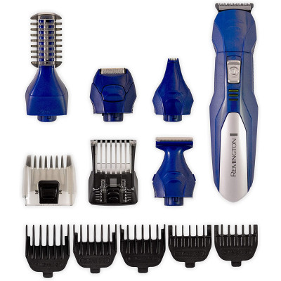 Набір для стрижки Remington All in one kit, для бороди, вусів, голови і тіла, мережа+акум., насадок-11, титан.напил., синьо-сріблястий