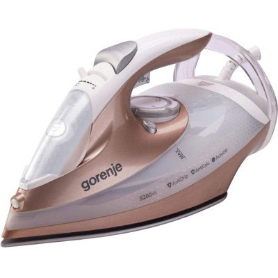 Праска Gorenje, 3200Вт, 420мл, паровий удар-250гр, верт. відпарювання, антинакип, автовідключення, керам. підошва, бронзово-білий Праска Gorenje, 3200Вт, 420мл, паровий удар-250гр, верт. відпарювання, антинакип, автовідключення, керам. підошва, бронзово-білий