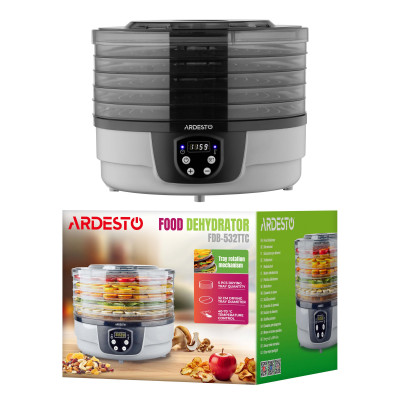ARDESTO Сушарка для продуктів FDB-532TTC, 250Вт, піддонів -5x3см, діаметр-32см, макс-70°С, таймер, електр. управління, пластик , білий