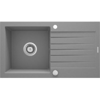 Мийка кухонна Deante Zorba, граніт, прямокутник, з крилом, 760х440х160мм, чаша - 1, накладна, металічний сірий
