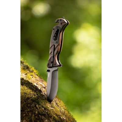 Neo Tools Ніж складаний, 6в1, 220мм, лезо 90мм, кремінь, свисток, гайковий ключ, лопатка для ременя, склобій