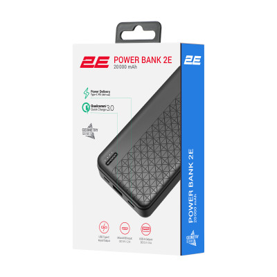 Аккумулятор портативный литий-ионный Power Bank 2E Geometry 20000мА-ч, 18Вт, PD, QC, черный