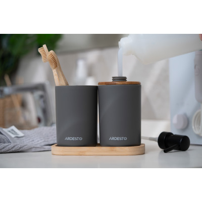 Набір для ванної кімнати ARDESTO Minimalism 360мл, 3 предмети, поліпропілен, бамбук, сірий темний