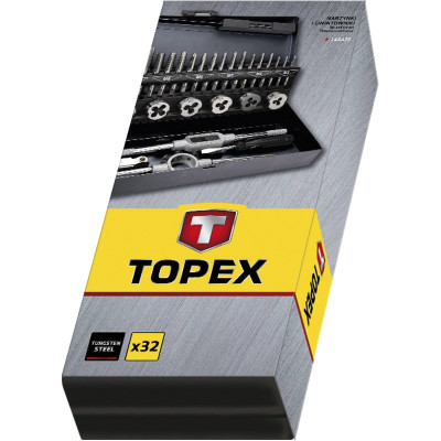Topex 14A426 Плашки та мiтчики, M3 - M12, набiр 32 шт. Topex 14A426 Плашки та мiтчики, M3 - M12, набiр 32 шт.