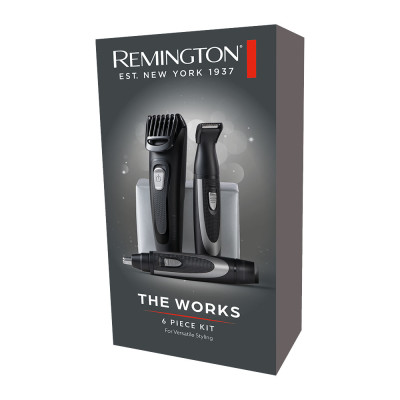Набір тримерів Remington WORKS, для бороди, вусів, носа та вух, чохол, гребінець, сталь, чорний Набір тримерів Remington WORKS, для бороди, вусів, носа та вух, чохол, гребінець, сталь, чорний