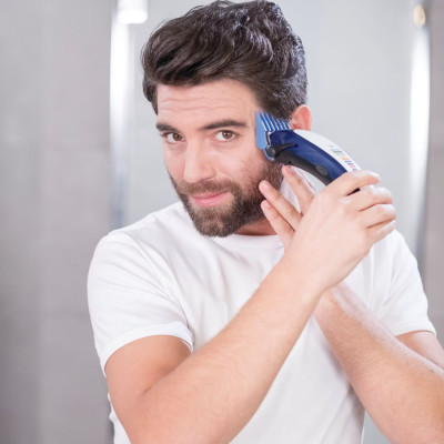Машинка для стрижки Wahl Color Pro Lithium, мережа+акум., вібраційний мотор, насадок-10, кейс, масло та ножиці у компл., сталь, біло-синій