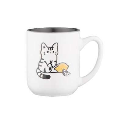 Чашка ARDESTO Cat, 380мл, кераміка, біло-сірий