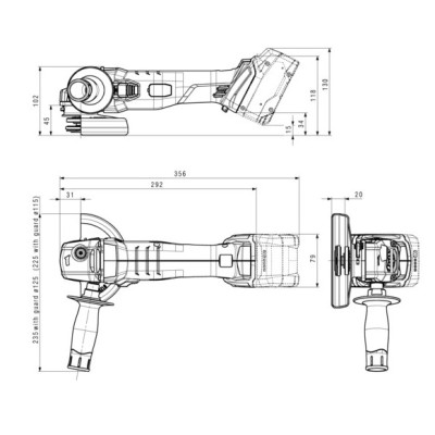 Metabo Шліфмашина кутова акумуляторна W 18 L 9-125 QUICK, 8500об/хв, М14, 2.3кг, без АКБ та ЗП