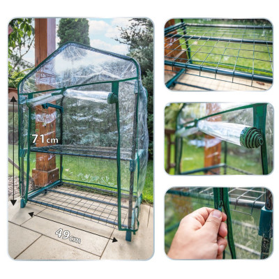 Neo Tools Парник складаний 95х69х49, 2 полиці, ПВХ плівка, прозорий