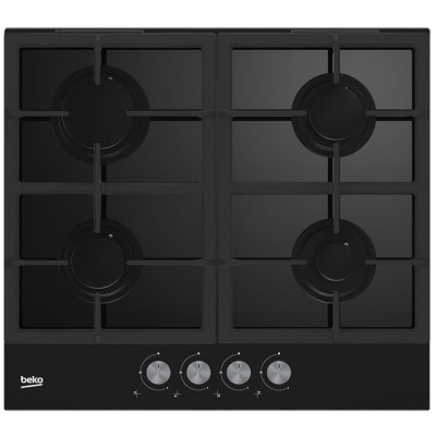 Варочная поверхность Beko газовая на стекле, 60см, чугун, черный (HILG64225S) Варочная поверхность Beko газовая на стекле, 60см, чугун, черный (HILG64225S)