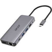 Acer Хаб USB-С > 2xUSB-A3.2/2xUSB-A2.0/SD/TF/2xHDMI/1xDP/1xRJ45/mini-jack, 0.15м, сірий Acer Хаб USB-С > 2xUSB-A3.2/2xUSB-A2.0/SD/TF/2xHDMI/1xDP/1xRJ45/mini-jack, 0.15м, сірий